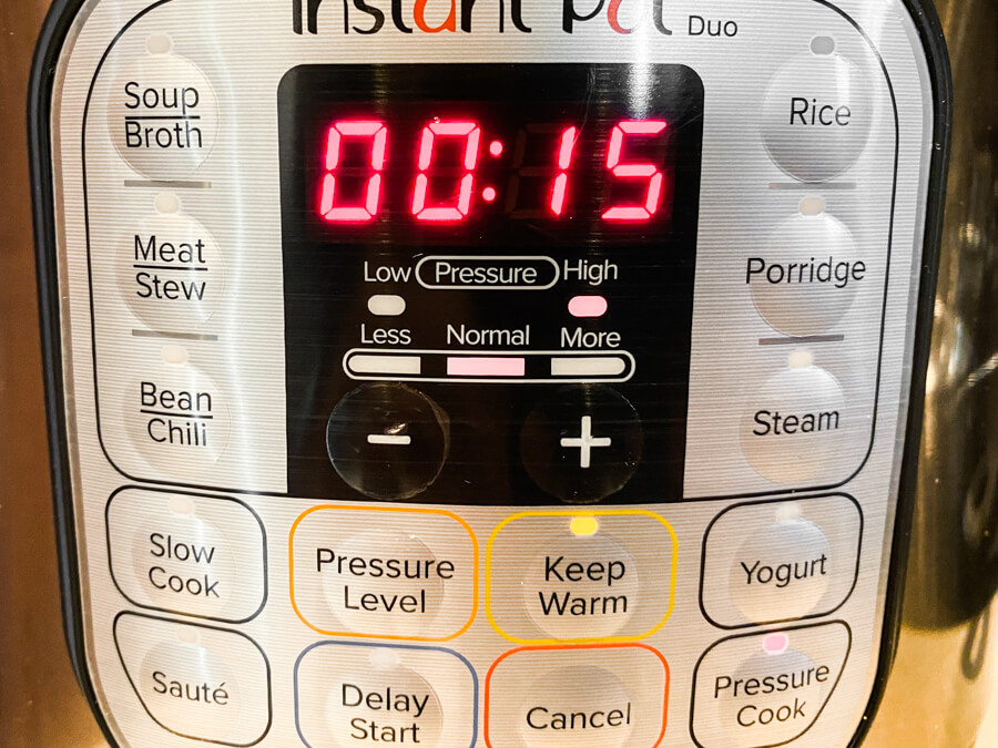 15 minutes selected on the pressure cooker.