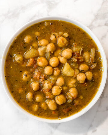 A bowl of chana masala.
