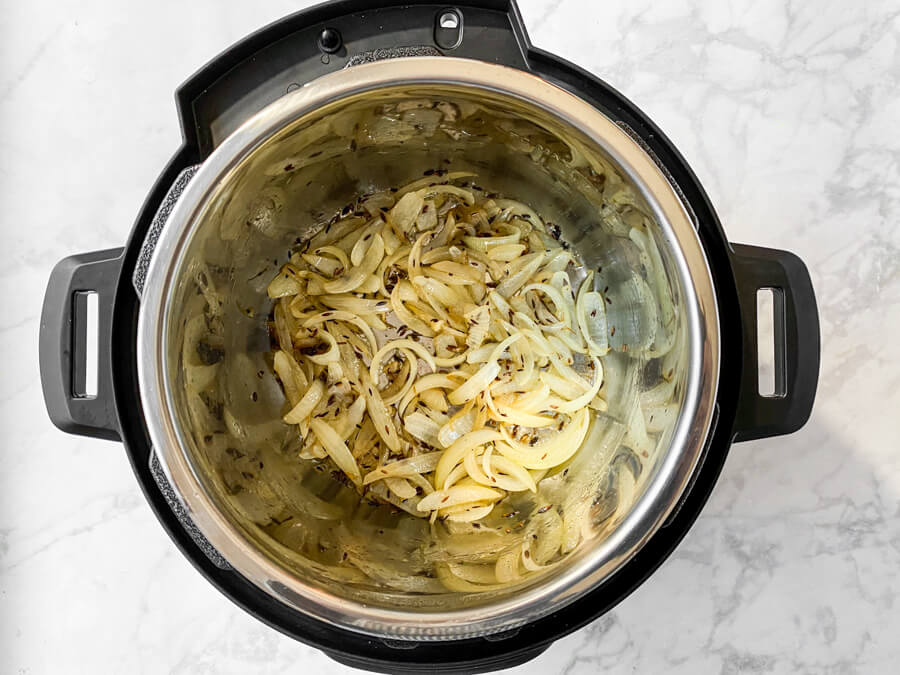 Onions sautéing in the Instant Pot.