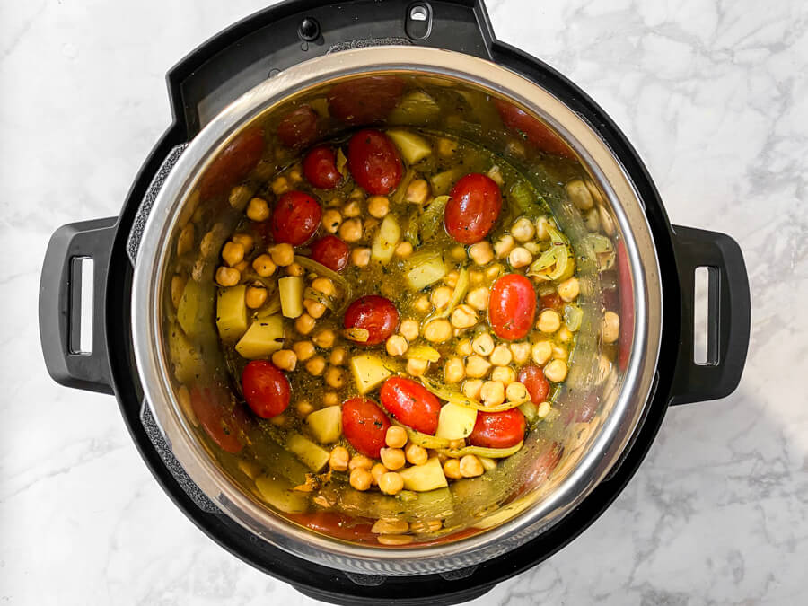 After adding the tomatoes and chickpeas.
